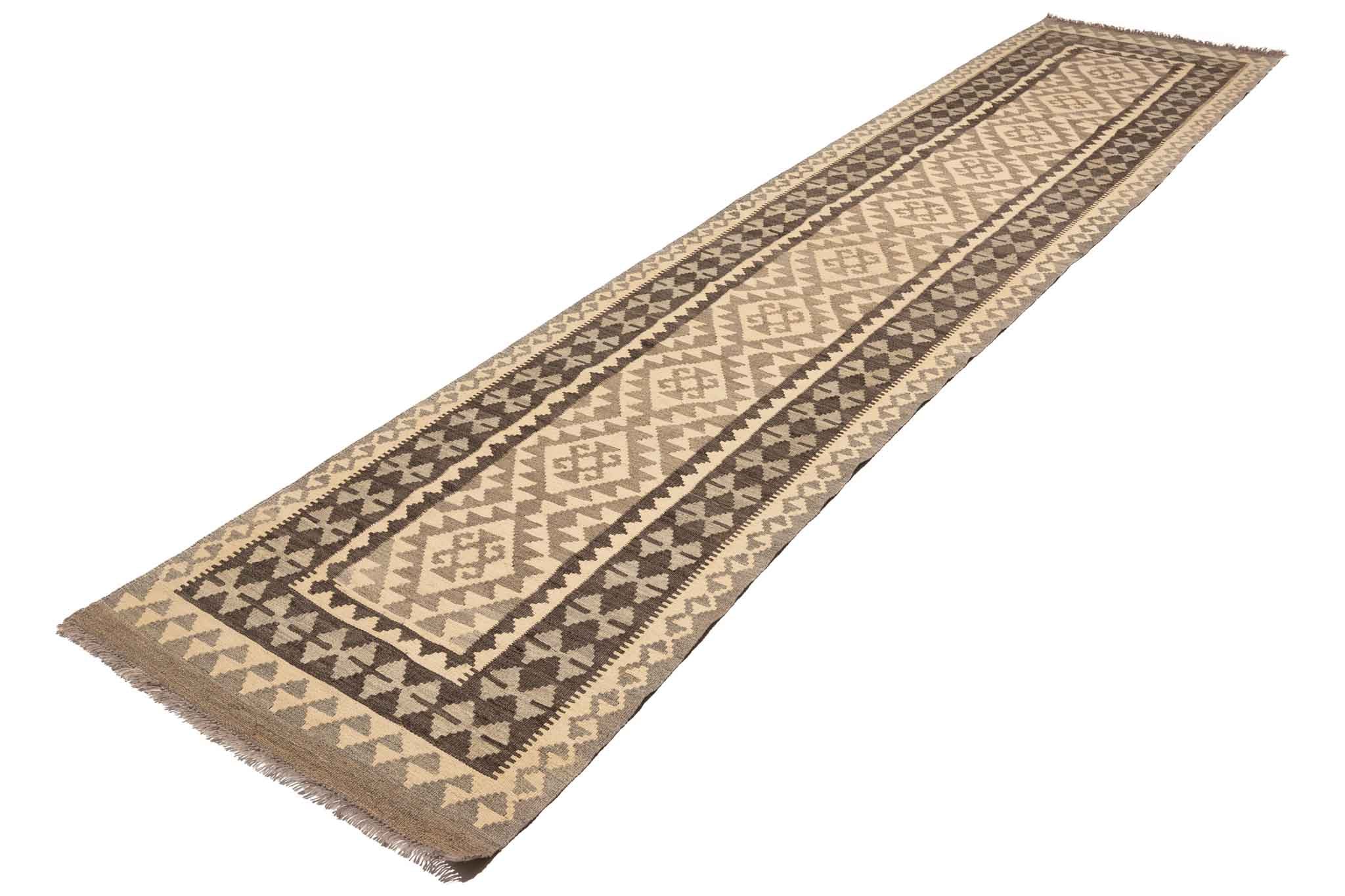 Handgewebter Kelim-Teppich aus Schurwolle, 83 × 390 cm