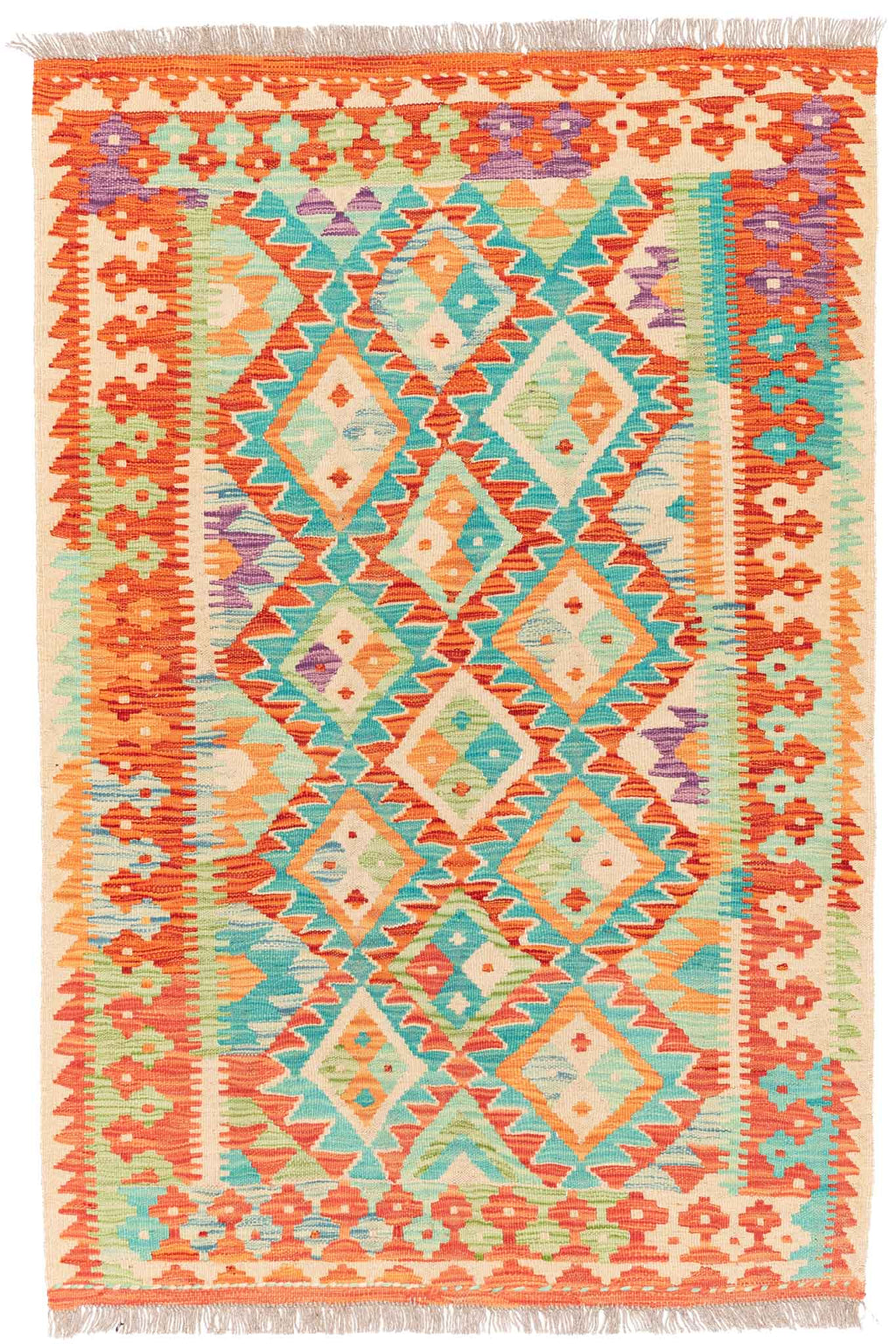 Handgewebter Kelim-Teppich aus Schurwolle, 100 × 153 cm