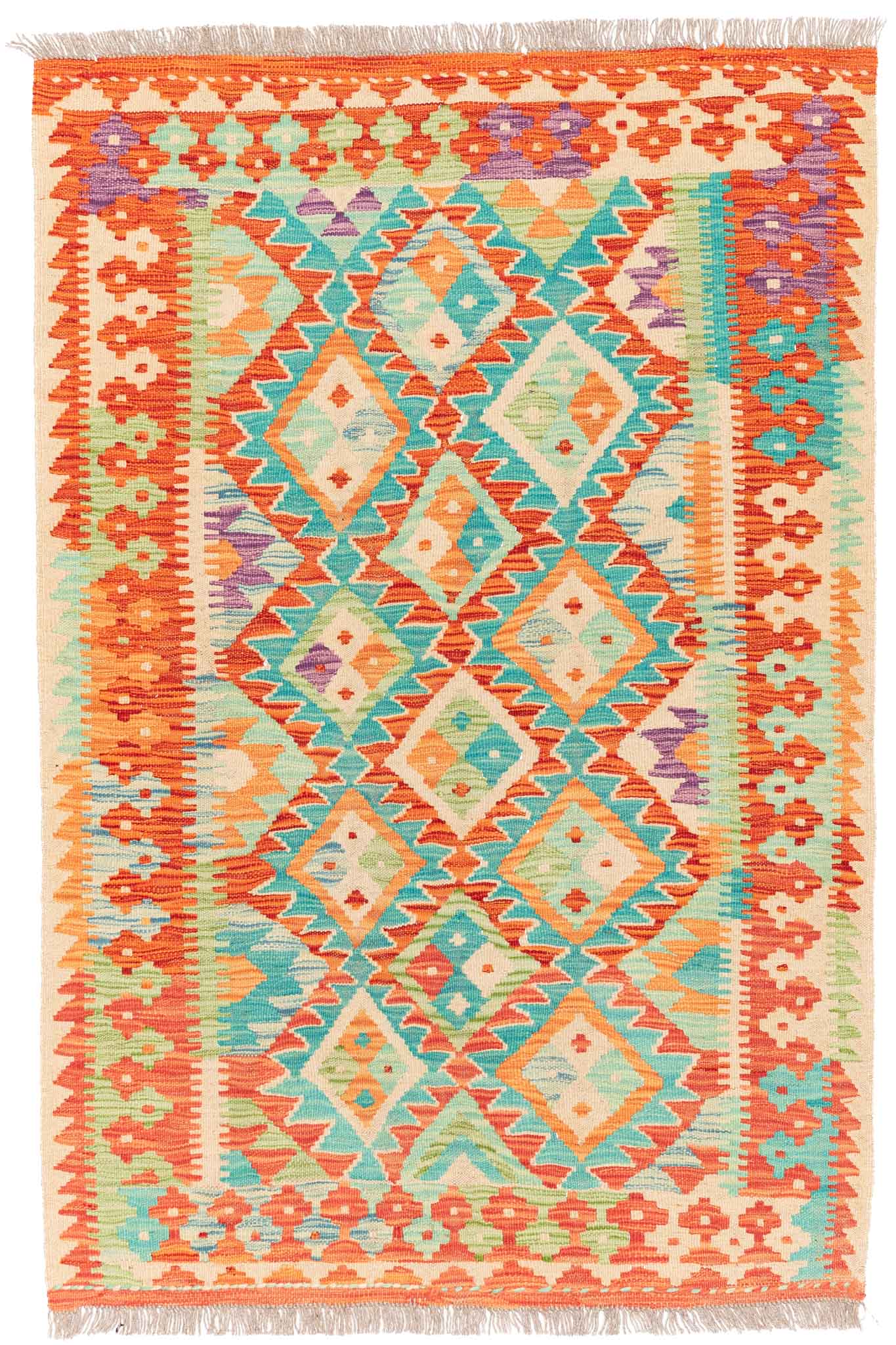 Handgewebter Kelim-Teppich aus Schurwolle, 100 × 153 cm