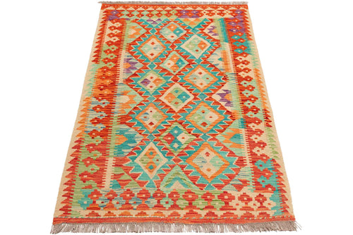 Handgewebter Kelim-Teppich aus Schurwolle, 100 × 153 cm