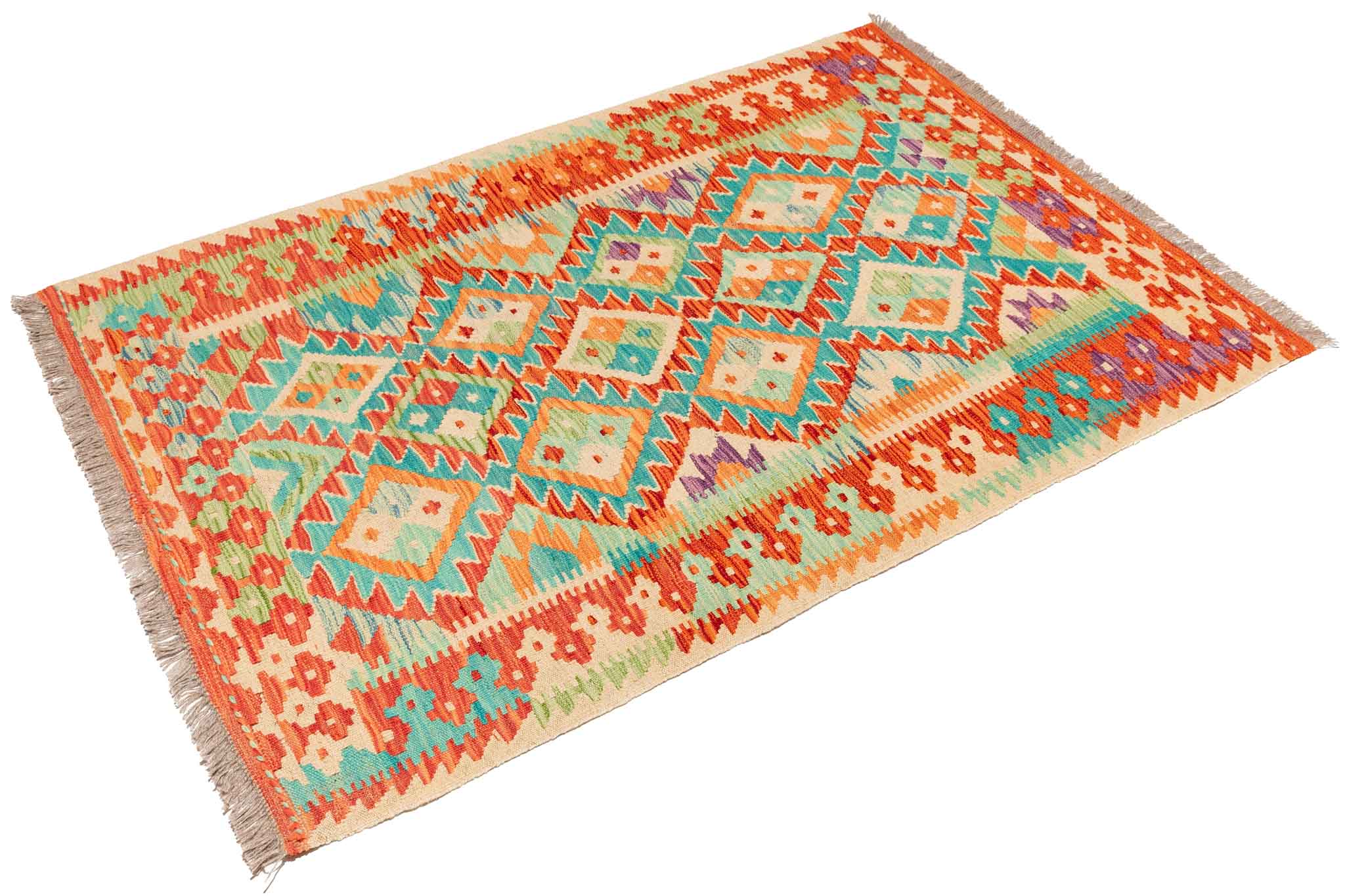 Handgewebter Kelim-Teppich aus Schurwolle, 100 × 153 cm