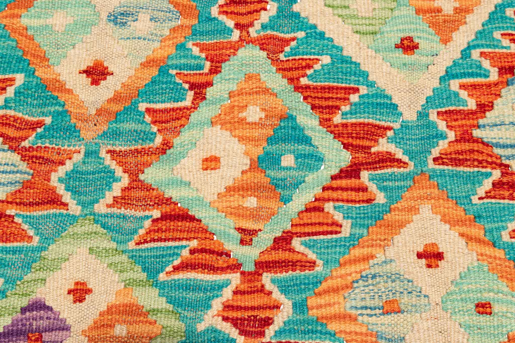Handgewebter Kelim-Teppich aus Schurwolle, 100 × 153 cm