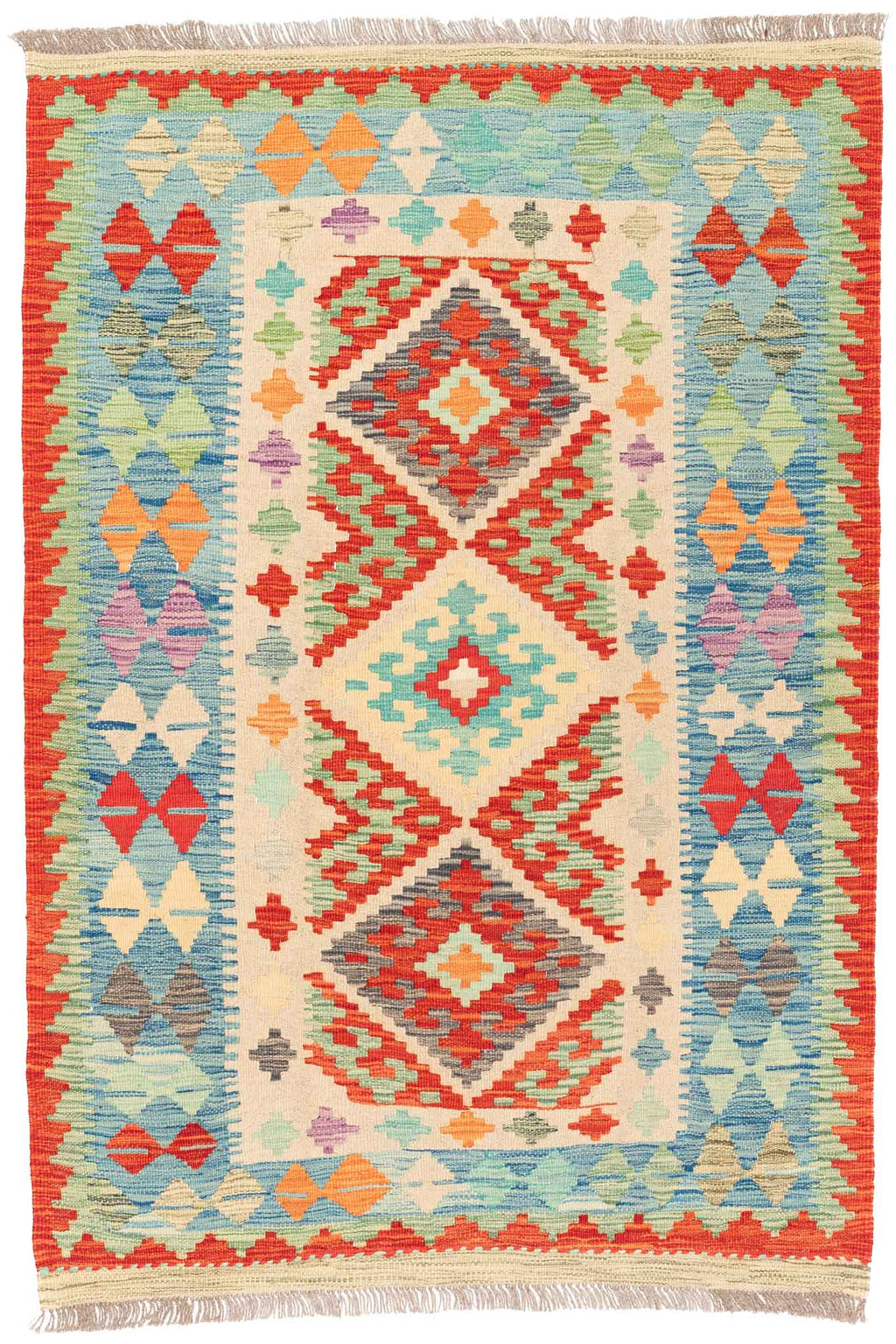 Handgewebter Kelim-Teppich aus Schurwolle, 100 × 150 cm