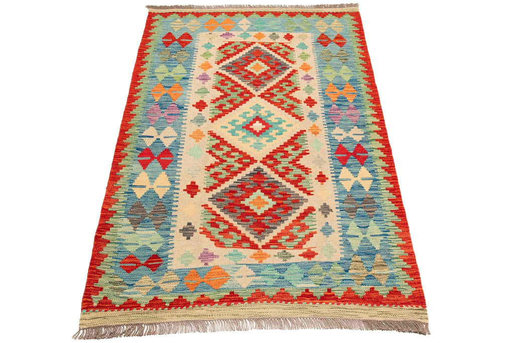 Handgewebter Kelim-Teppich aus Schurwolle, 100 × 150 cm