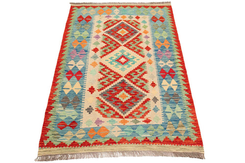 Handgewebter Kelim-Teppich aus Schurwolle, 100 × 150 cm