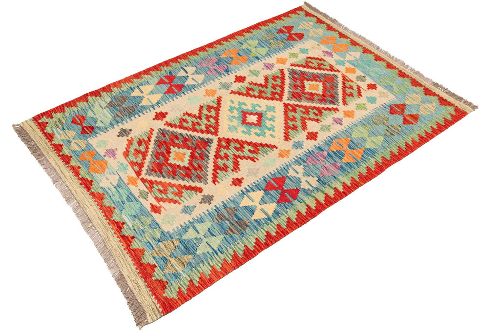 Handgewebter Kelim-Teppich aus Schurwolle, 100 × 150 cm