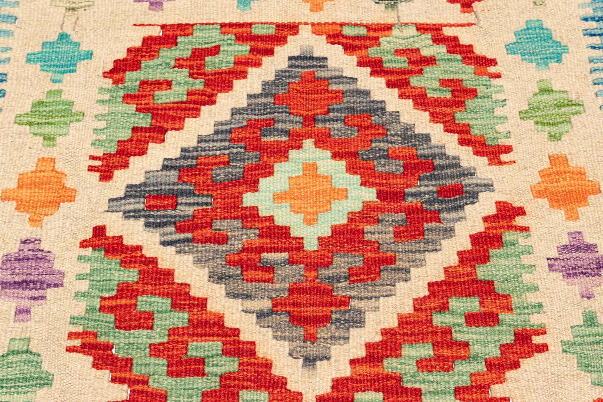 Handgewebter Kelim-Teppich aus Schurwolle, 100 × 150 cm