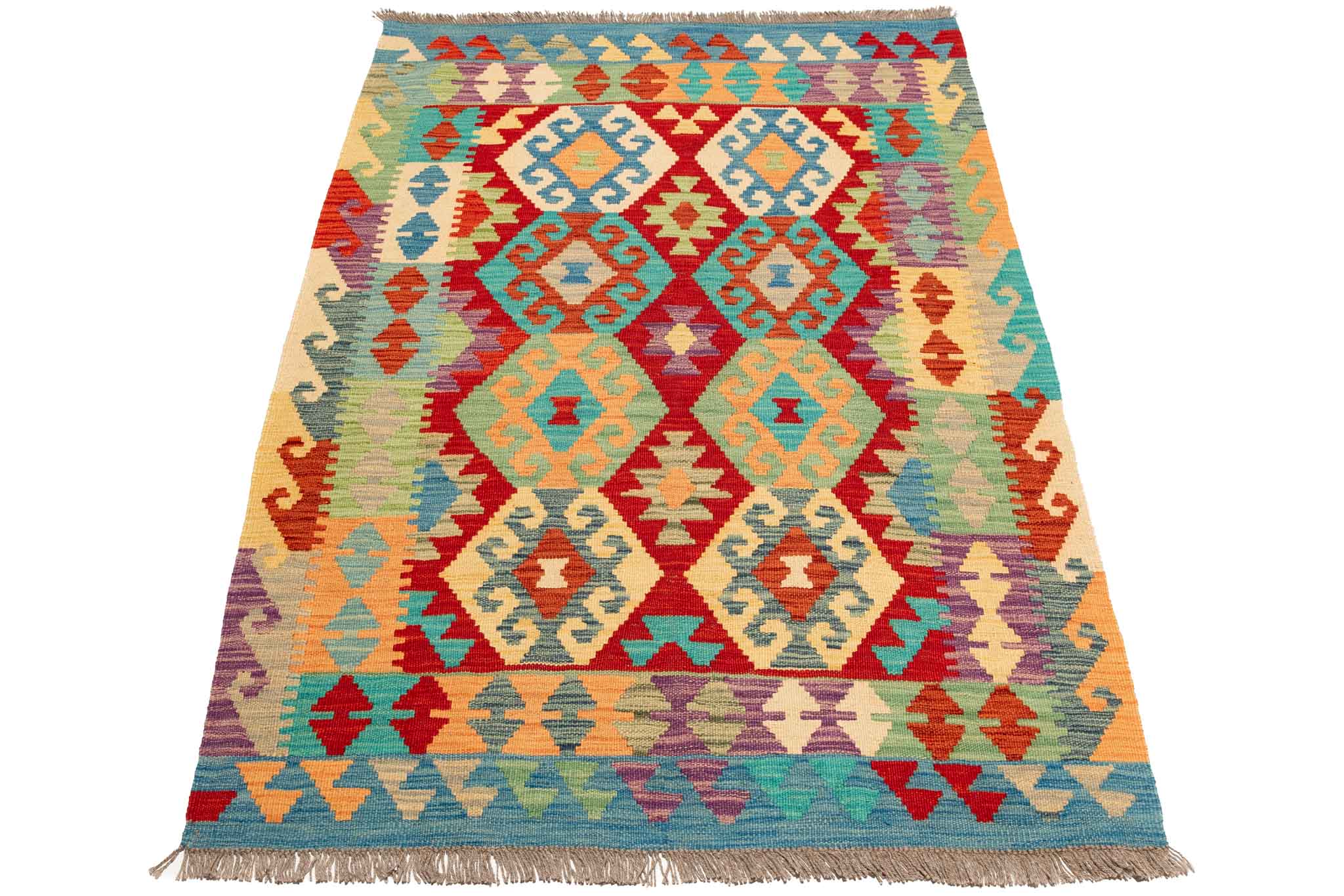 Handgewebter Kelim-Teppich aus Schurwolle, 107 × 152 cm