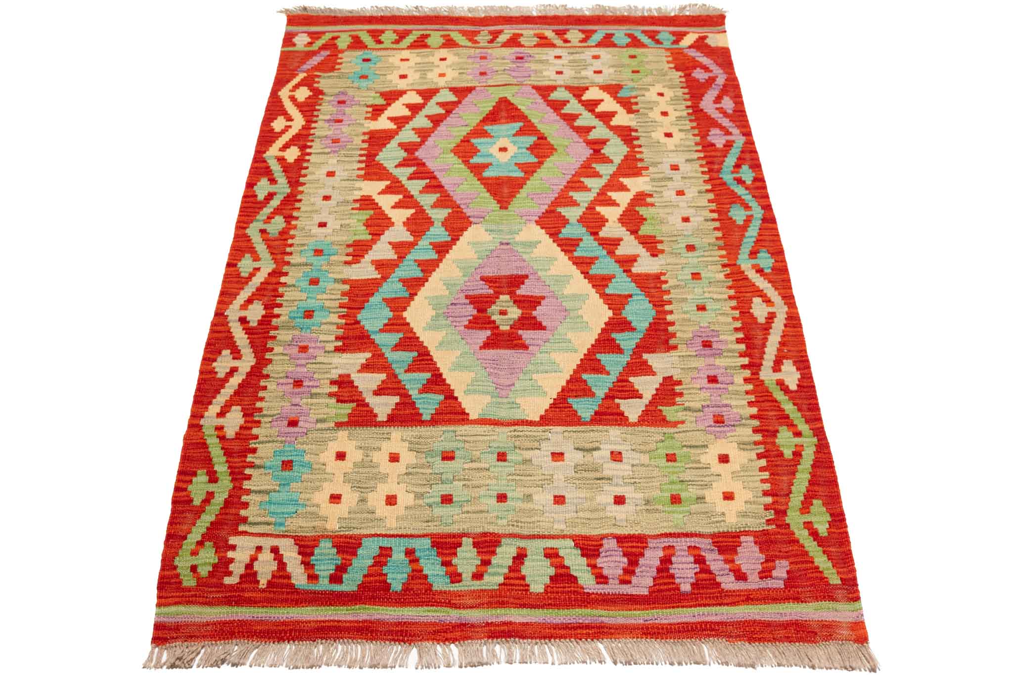Handgewebter Kelim-Teppich aus Schurwolle, 98 × 148 cm