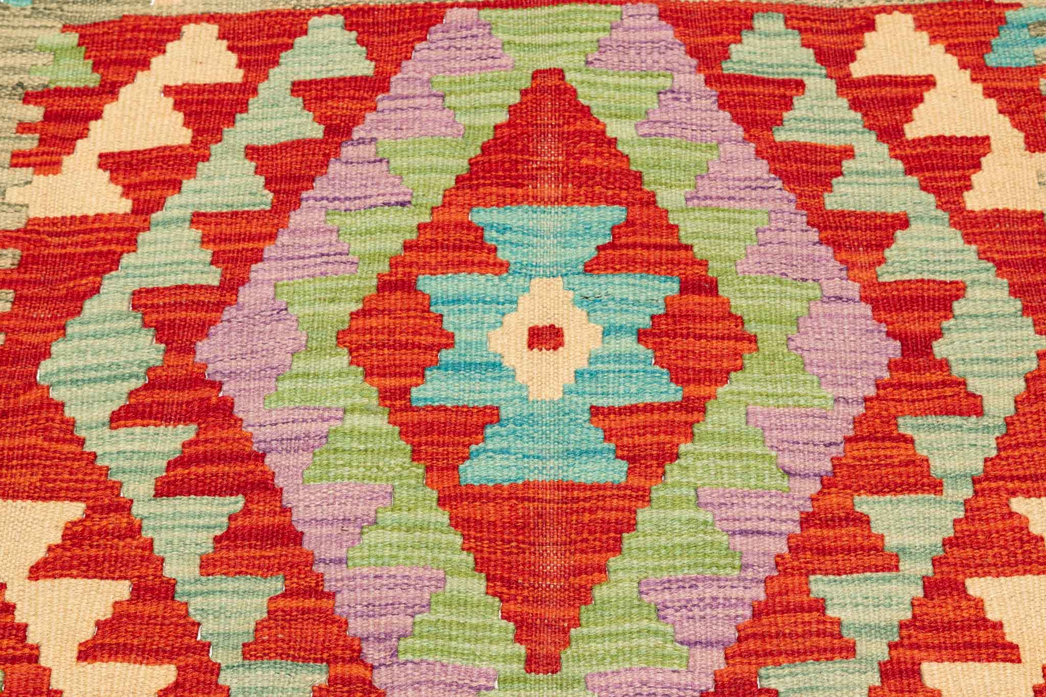 Handgewebter Kelim-Teppich aus Schurwolle, 98 × 148 cm