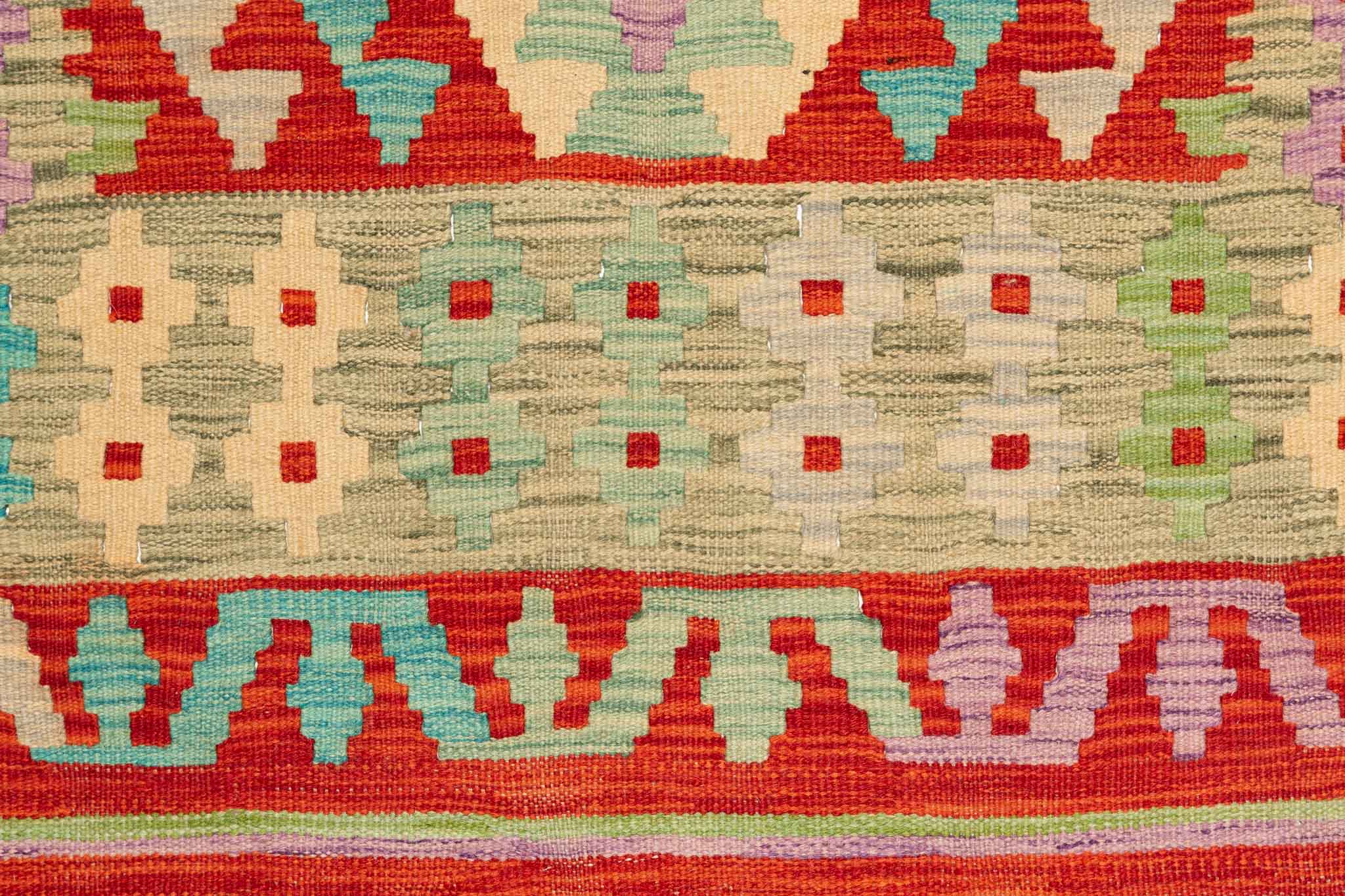 Handgewebter Kelim-Teppich aus Schurwolle, 98 × 148 cm