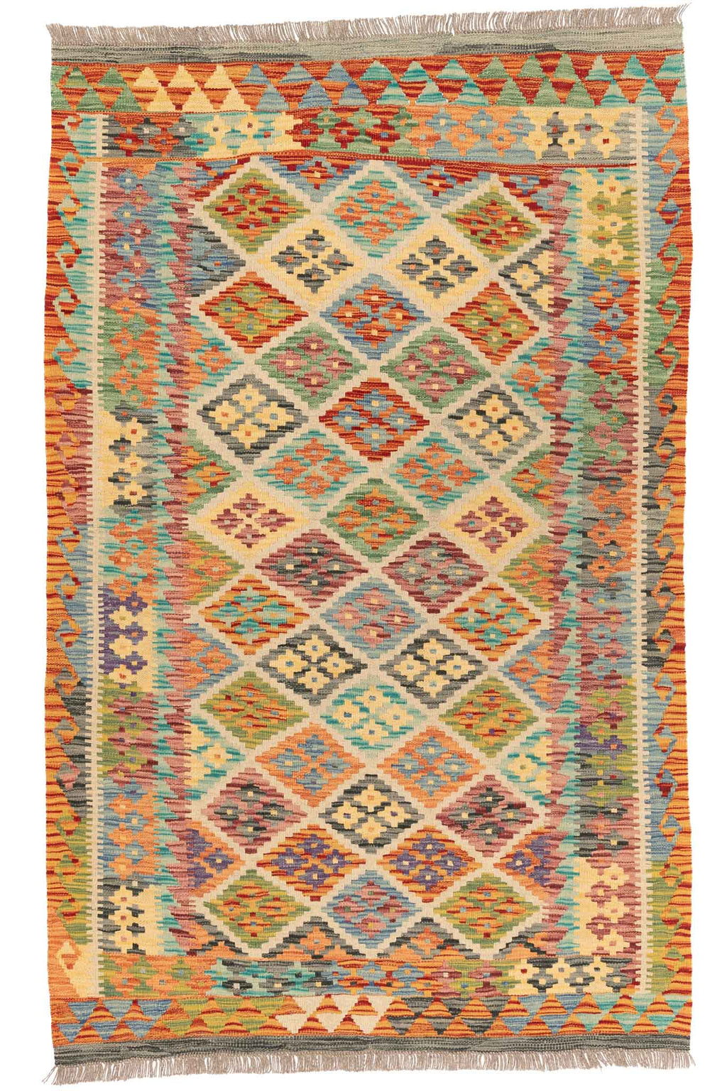 Handgewebter Kelim-Teppich aus Schurwolle, 117 × 189 cm
