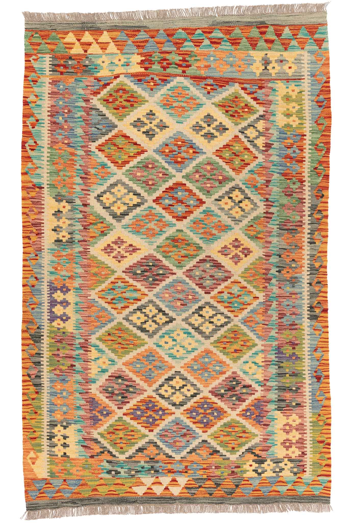 Handgewebter Kelim-Teppich aus Schurwolle, 117 × 189 cm