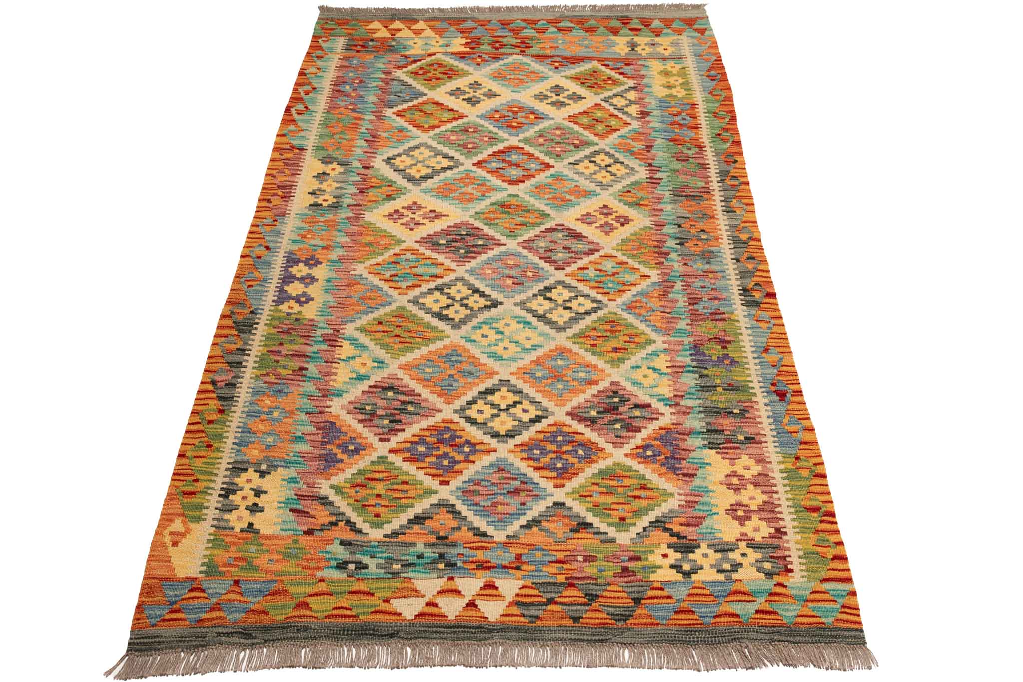Handgewebter Kelim-Teppich aus Schurwolle, 117 × 189 cm