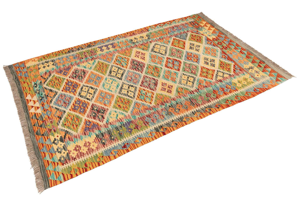 Handgewebter Kelim-Teppich aus Schurwolle, 117 × 189 cm