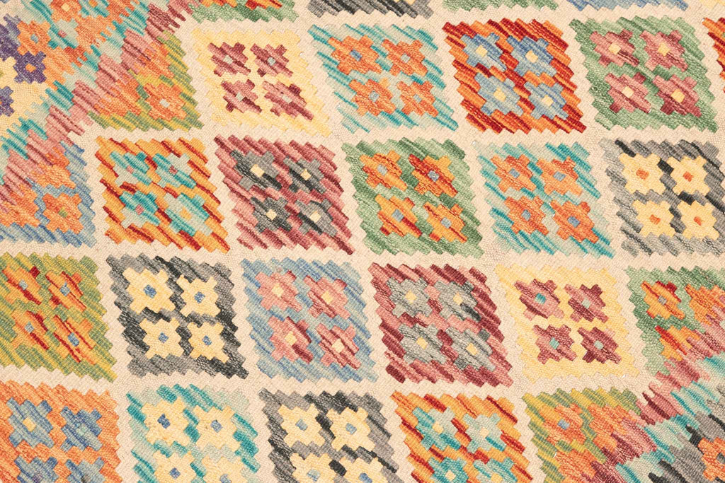 Handgewebter Kelim-Teppich aus Schurwolle, 117 × 189 cm