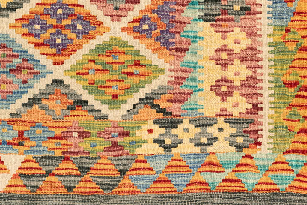 Handgewebter Kelim-Teppich aus Schurwolle, 117 × 189 cm