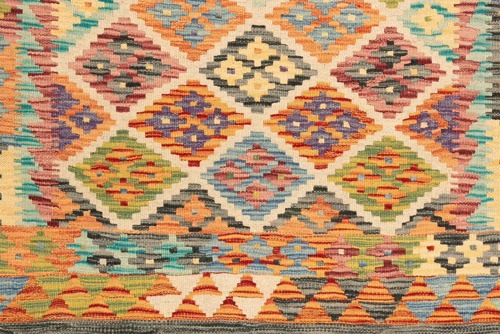 Handgewebter Kelim-Teppich aus Schurwolle, 117 × 189 cm