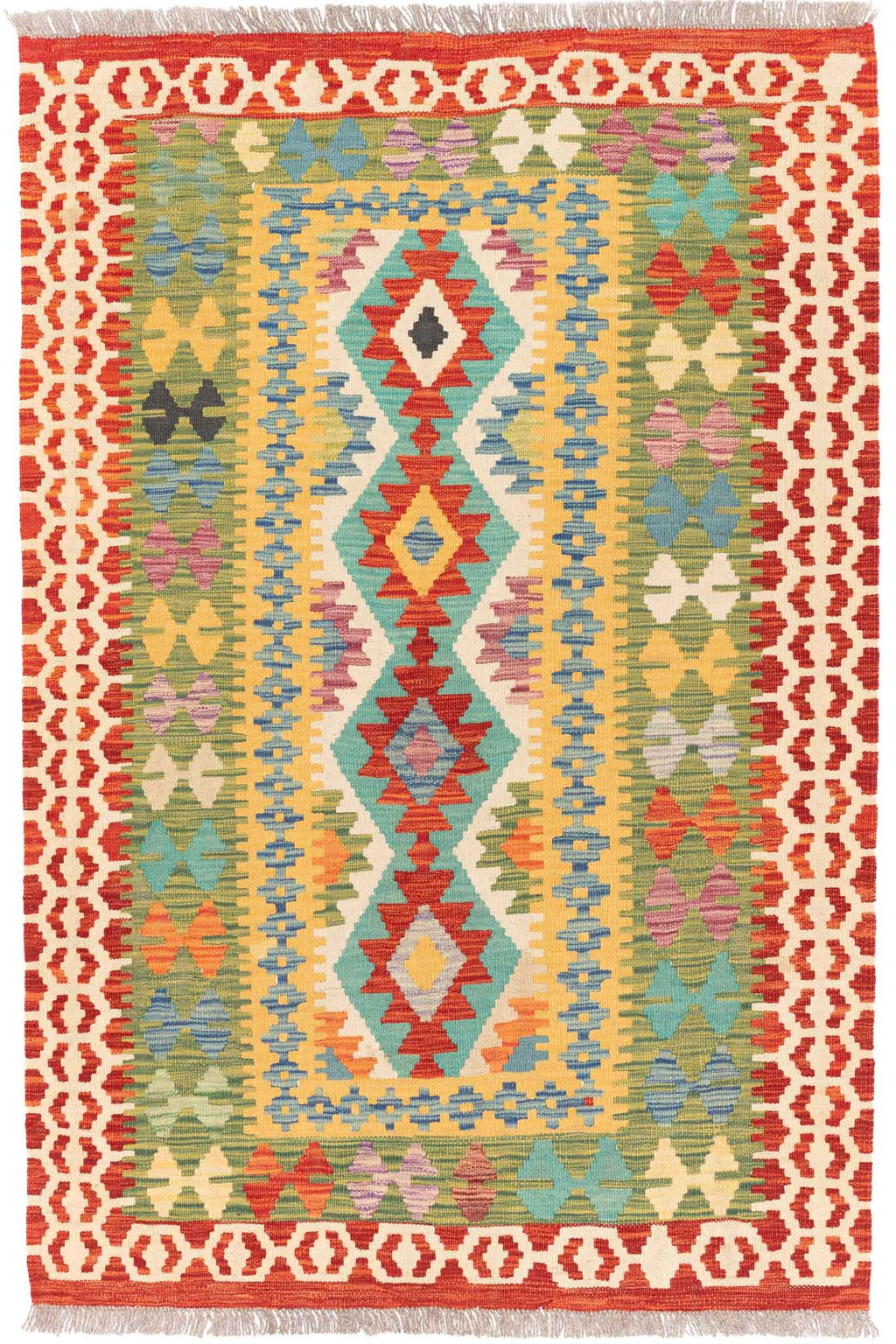 Handgewebter Kelim-Teppich aus Schurwolle, 110 × 166 cm