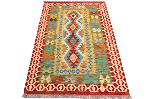 Handgewebter Kelim-Teppich aus Schurwolle, 110 × 166 cm