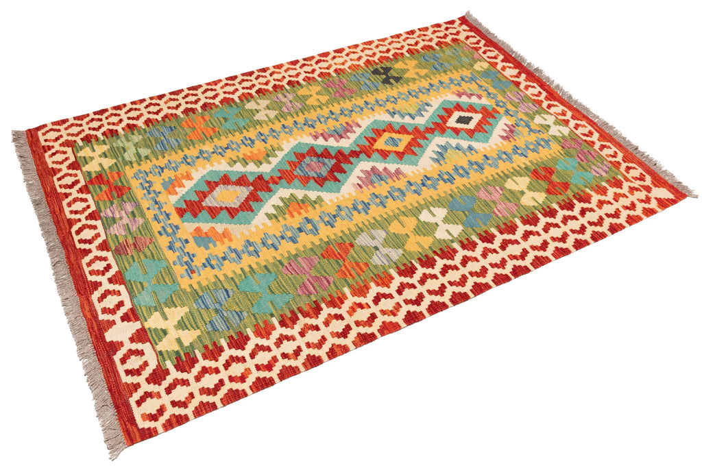 Handgewebter Kelim-Teppich aus Schurwolle, 110 × 166 cm