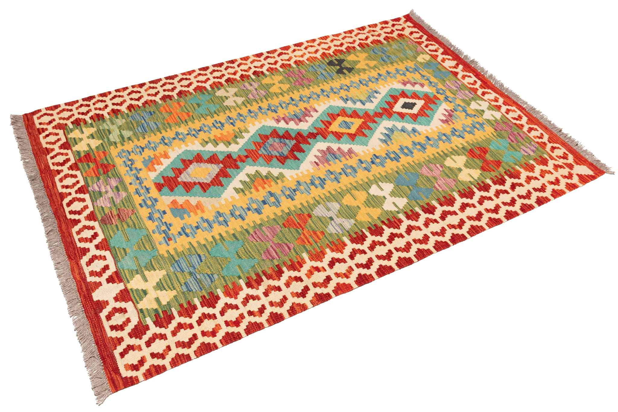 Handgewebter Kelim-Teppich aus Schurwolle, 110 × 166 cm