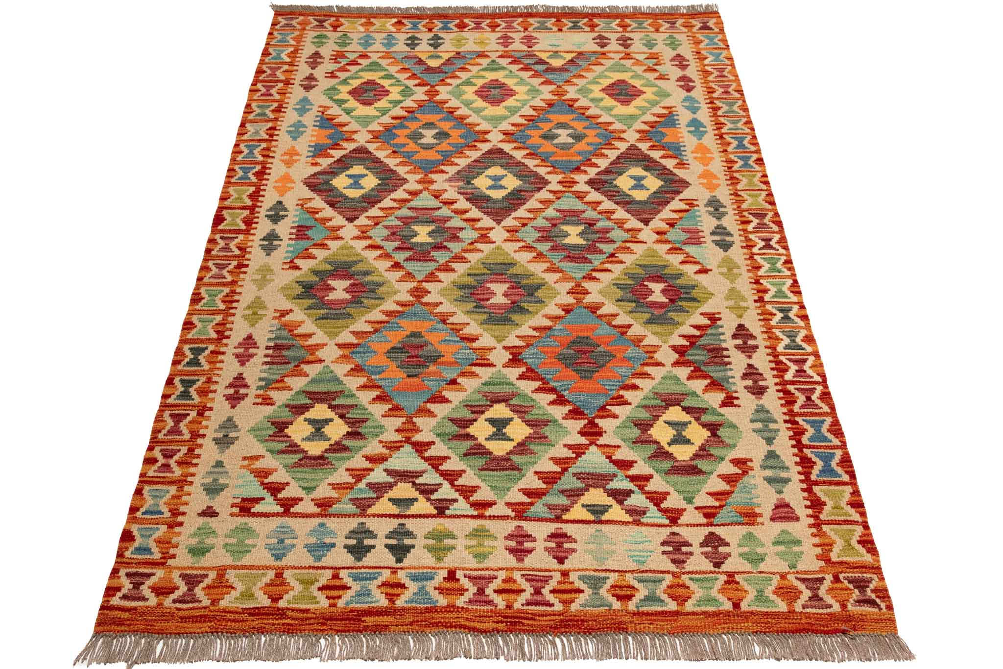 Handgewebter Kelim-Teppich aus Schurwolle, 125 × 178 cm
