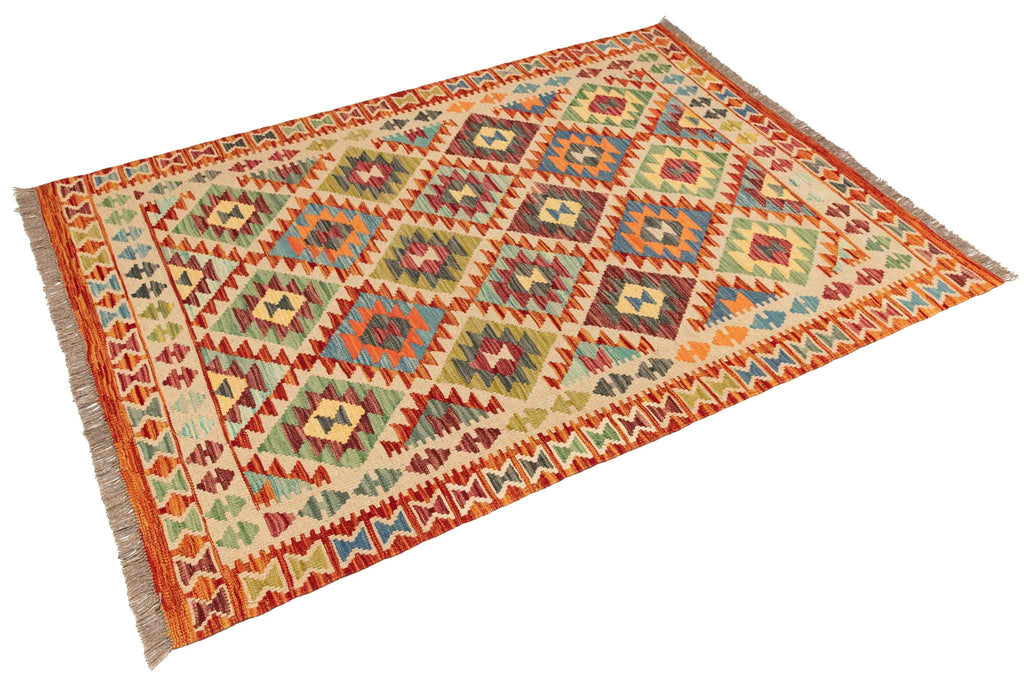 Handgewebter Kelim-Teppich aus Schurwolle, 125 × 178 cm