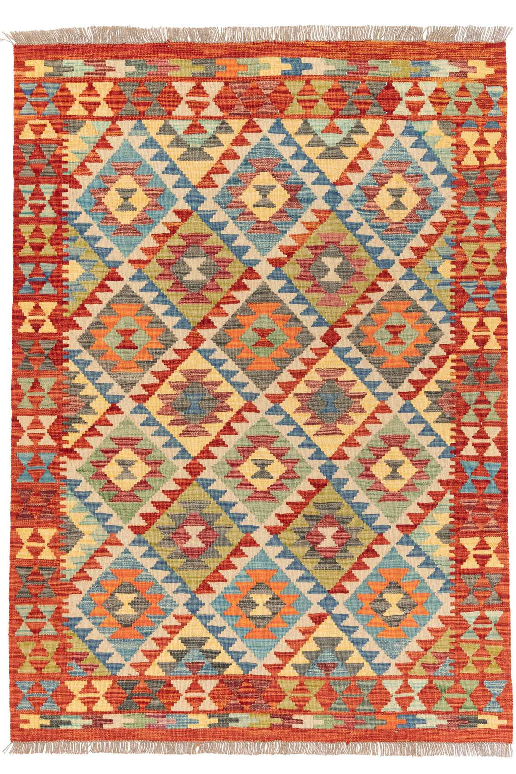 Handgewebter Kelim-Teppich aus Schurwolle, 125 × 177 cm
