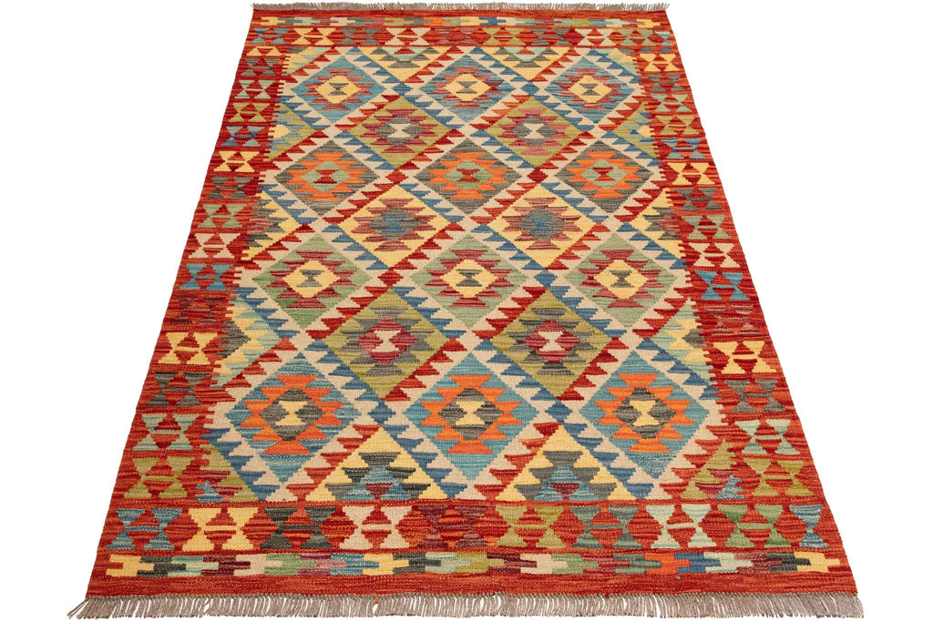 Handgewebter Kelim-Teppich aus Schurwolle, 125 × 177 cm