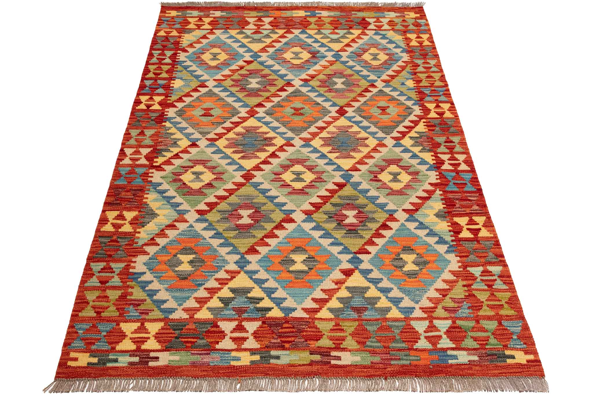 Handgewebter Kelim-Teppich aus Schurwolle, 125 × 177 cm