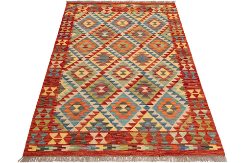 Handgewebter Kelim-Teppich aus Schurwolle, 125 × 177 cm
