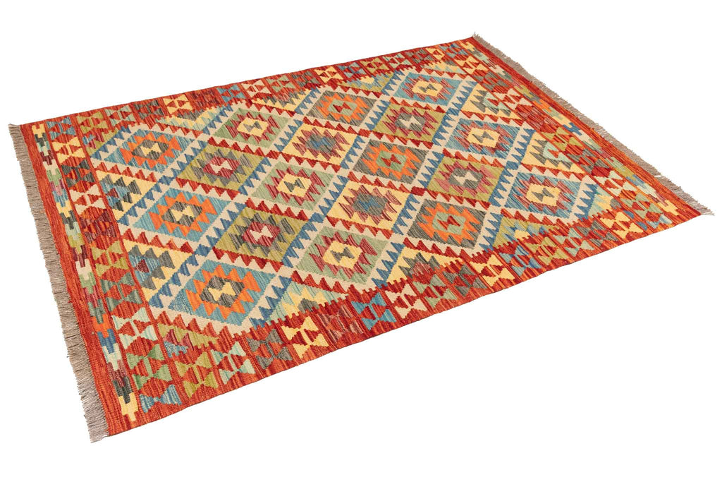 Handgewebter Kelim-Teppich aus Schurwolle, 125 × 177 cm