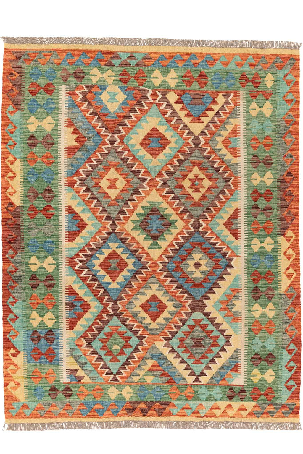 Handgewebter Kelim-Teppich aus Schurwolle, 150 × 194 cm