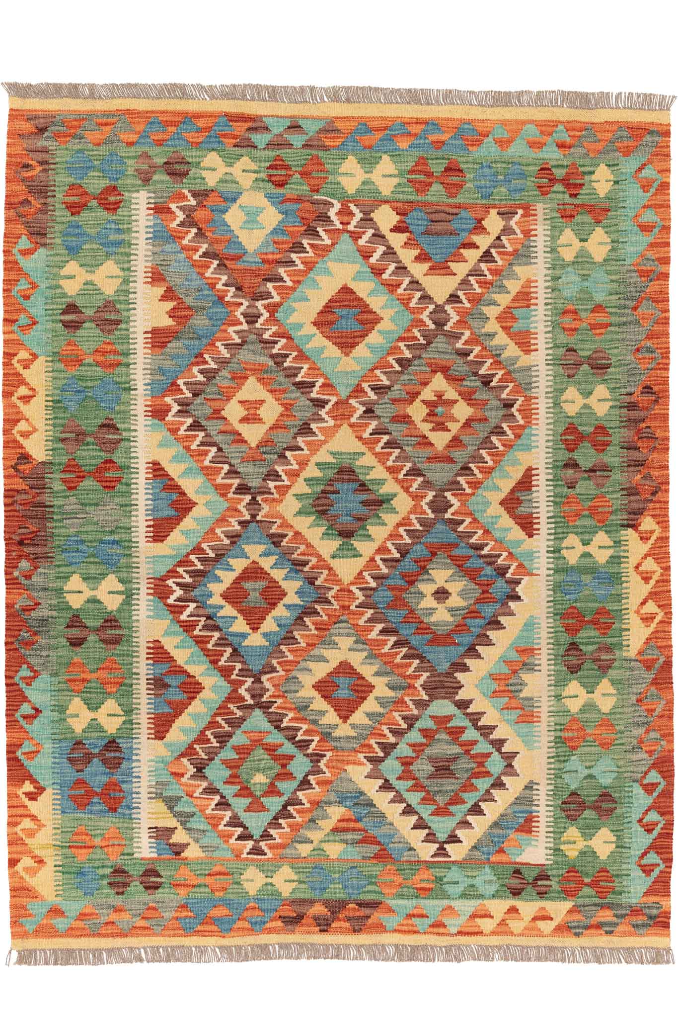 Handgewebter Kelim-Teppich aus Schurwolle, 150 × 194 cm