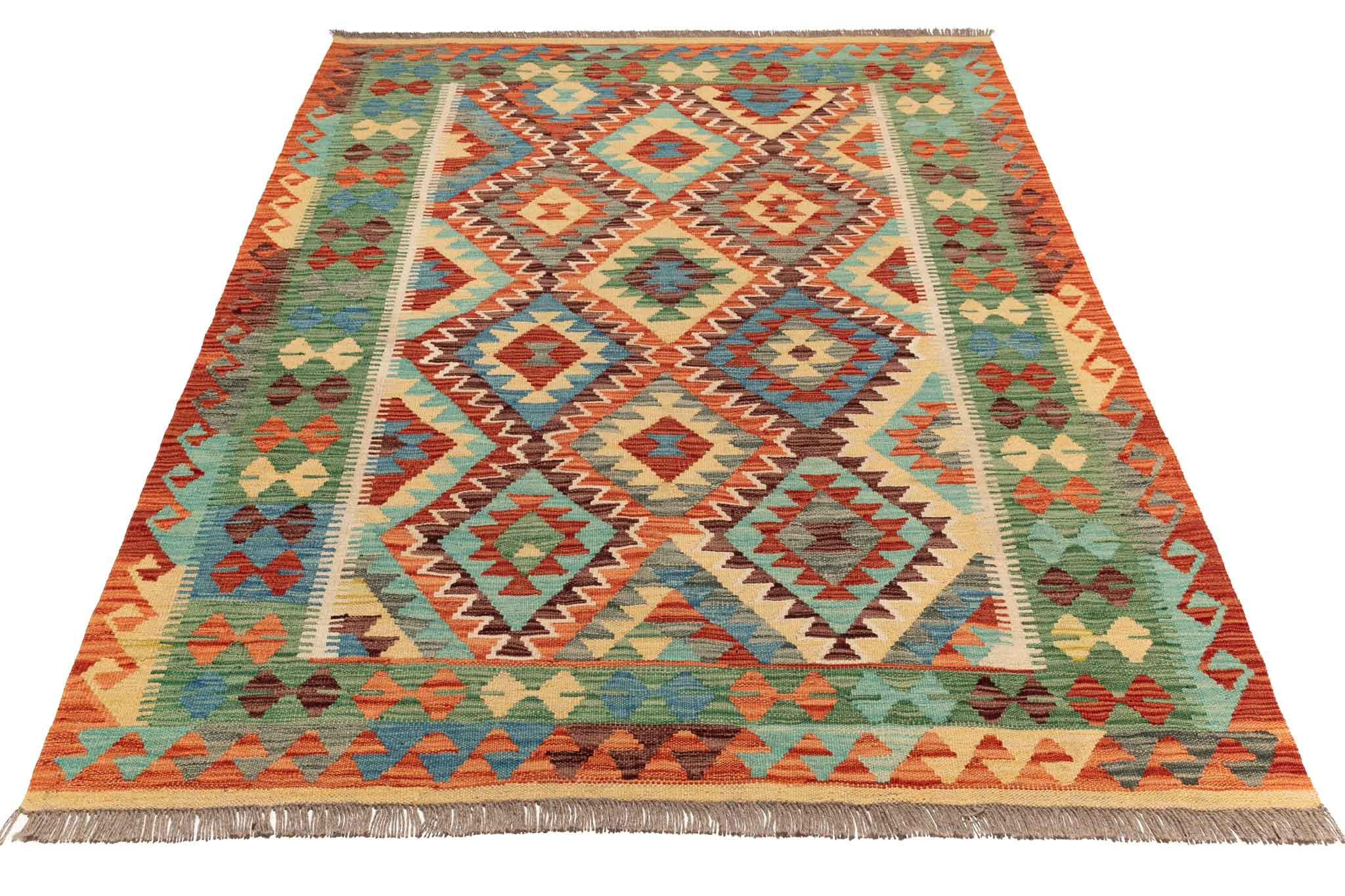 Handgewebter Kelim-Teppich aus Schurwolle, 150 × 194 cm
