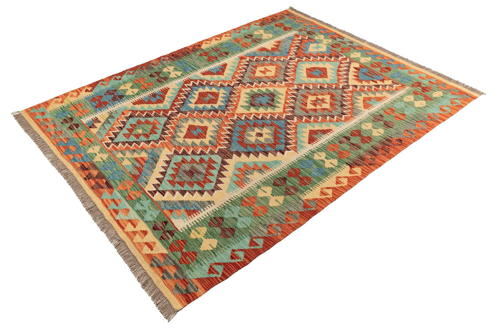 Handgewebter Kelim-Teppich aus Schurwolle, 150 × 194 cm