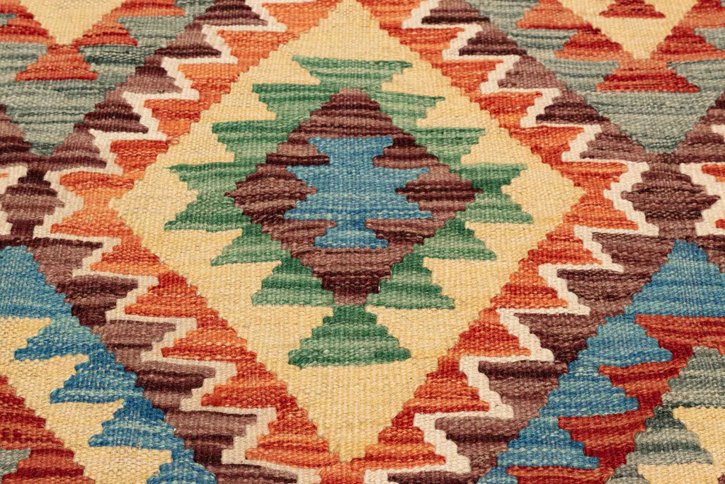 Handgewebter Kelim-Teppich aus Schurwolle, 150 × 194 cm