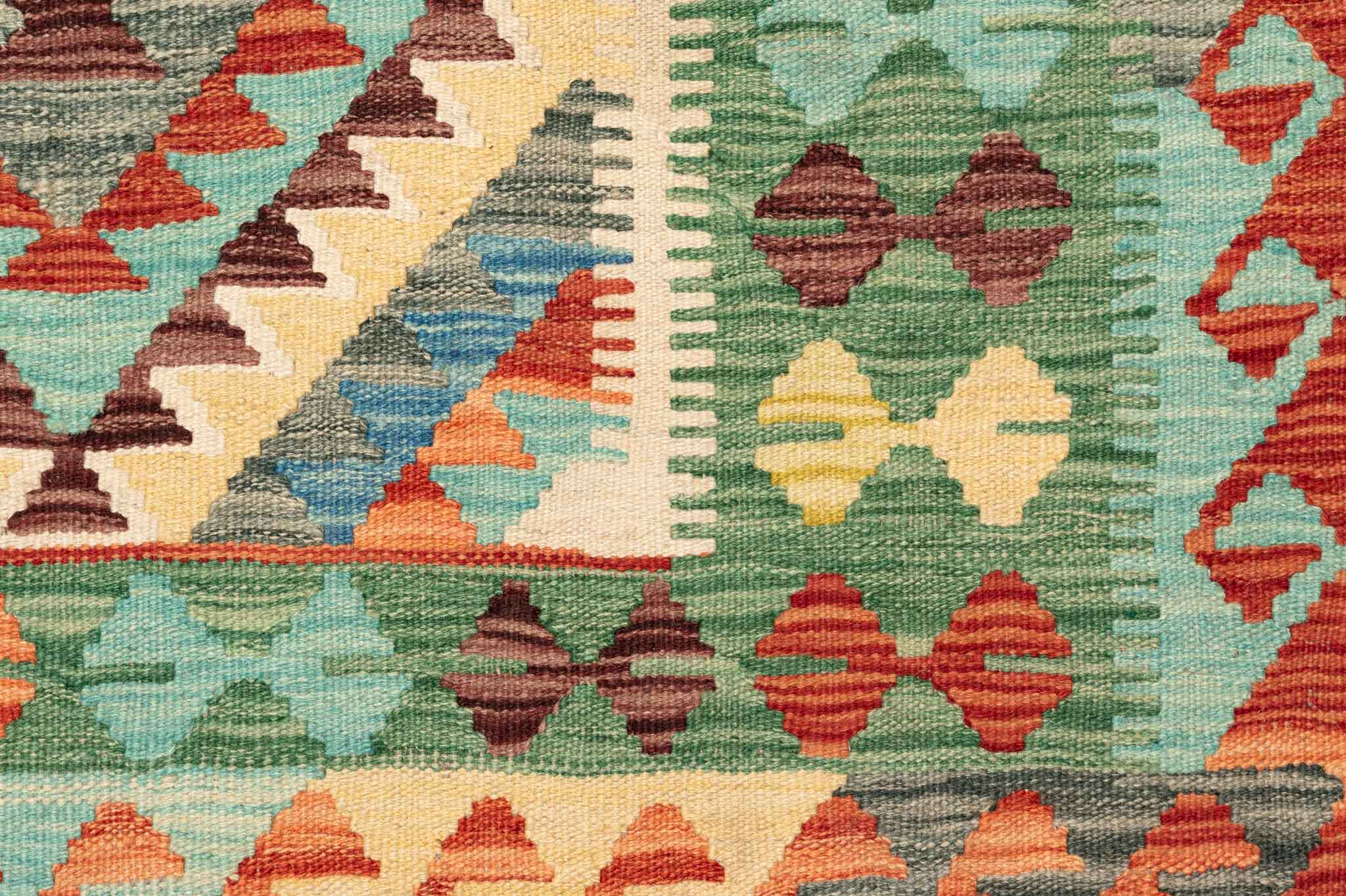 Handgewebter Kelim-Teppich aus Schurwolle, 150 × 194 cm