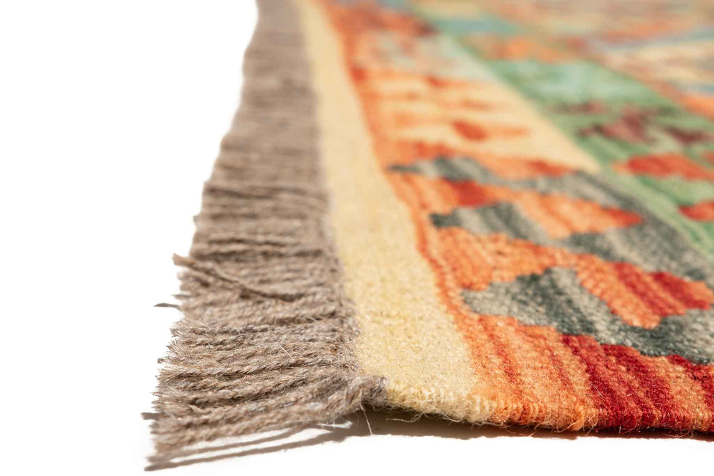 Handgewebter Kelim-Teppich aus Schurwolle, 150 × 194 cm
