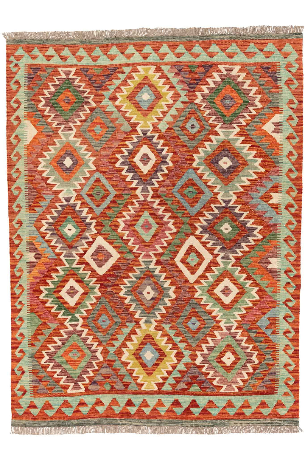 Handgewebter Kelim-Teppich aus Schurwolle, 145 × 196 cm