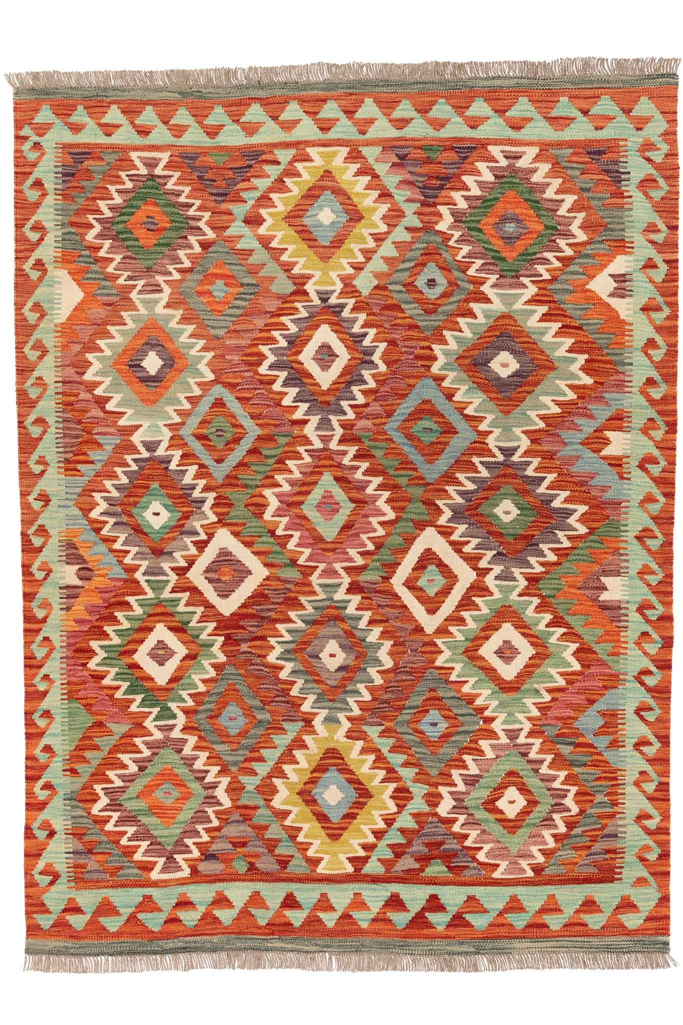Handgewebter Kelim-Teppich aus Schurwolle, 145 × 196 cm