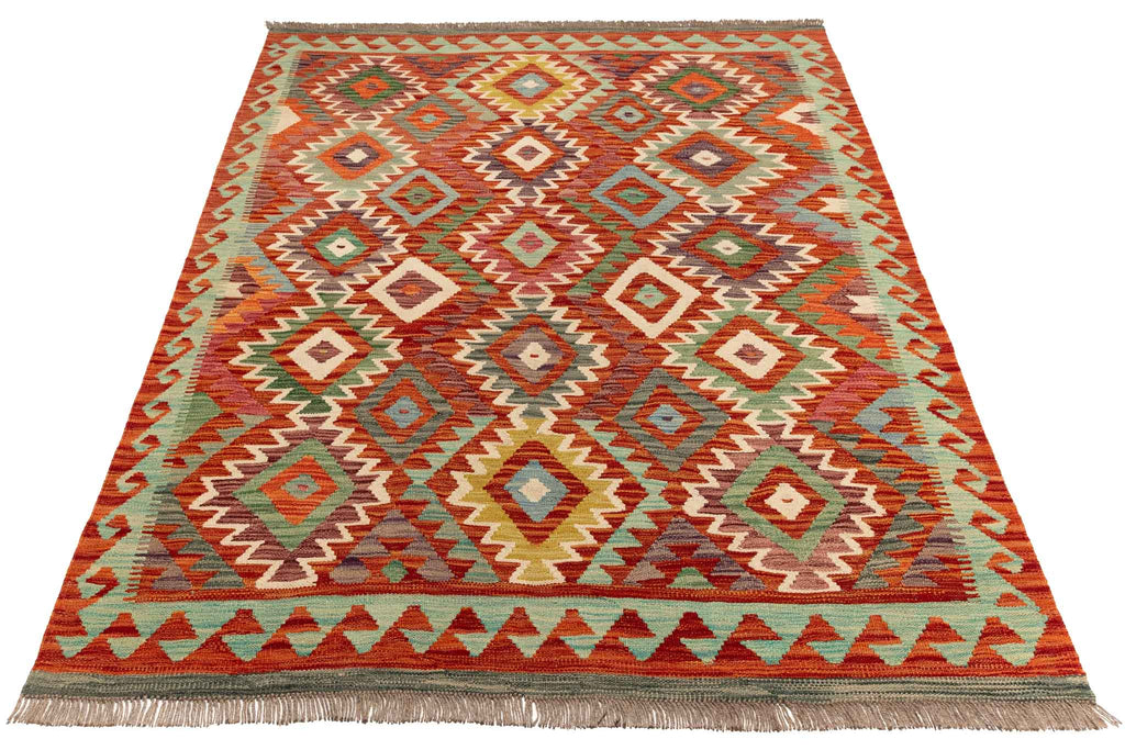 Handgewebter Kelim-Teppich aus Schurwolle, 145 × 196 cm