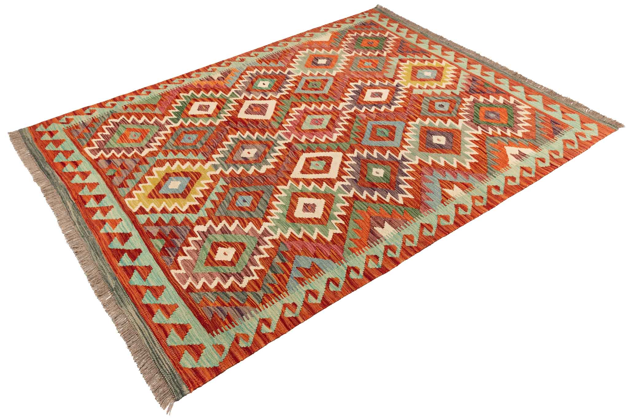 Handgewebter Kelim-Teppich aus Schurwolle, 145 × 196 cm