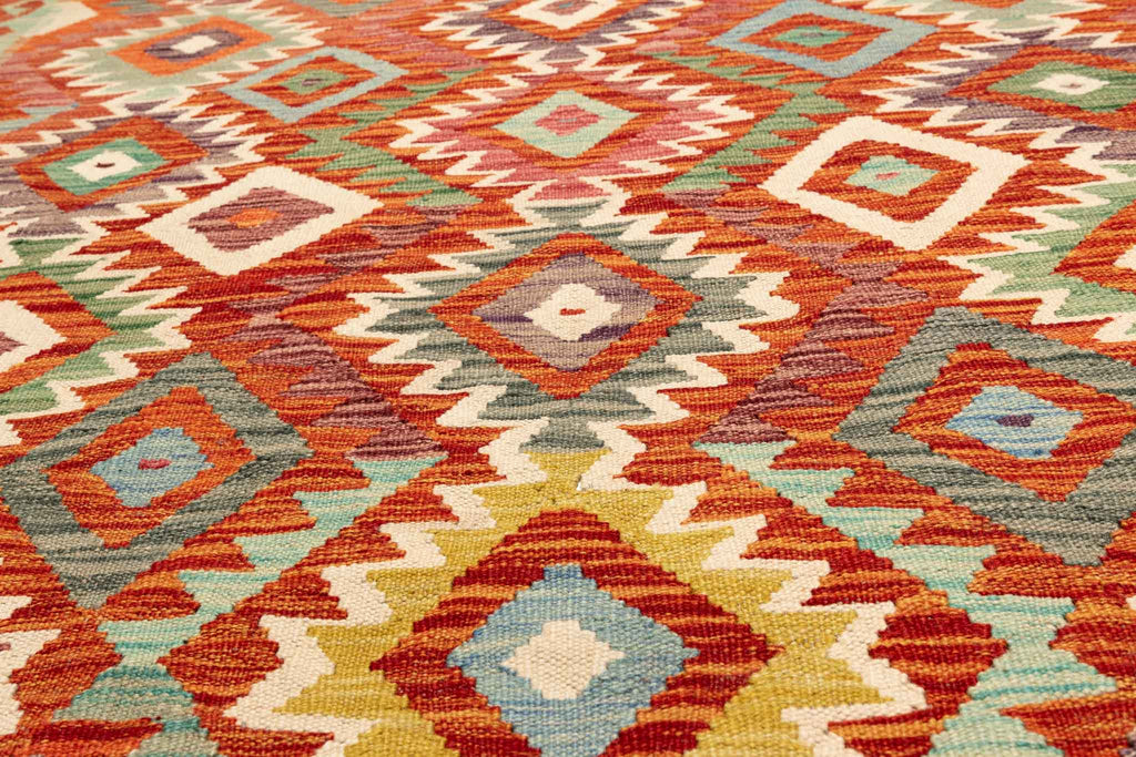 Handgewebter Kelim-Teppich aus Schurwolle, 145 × 196 cm