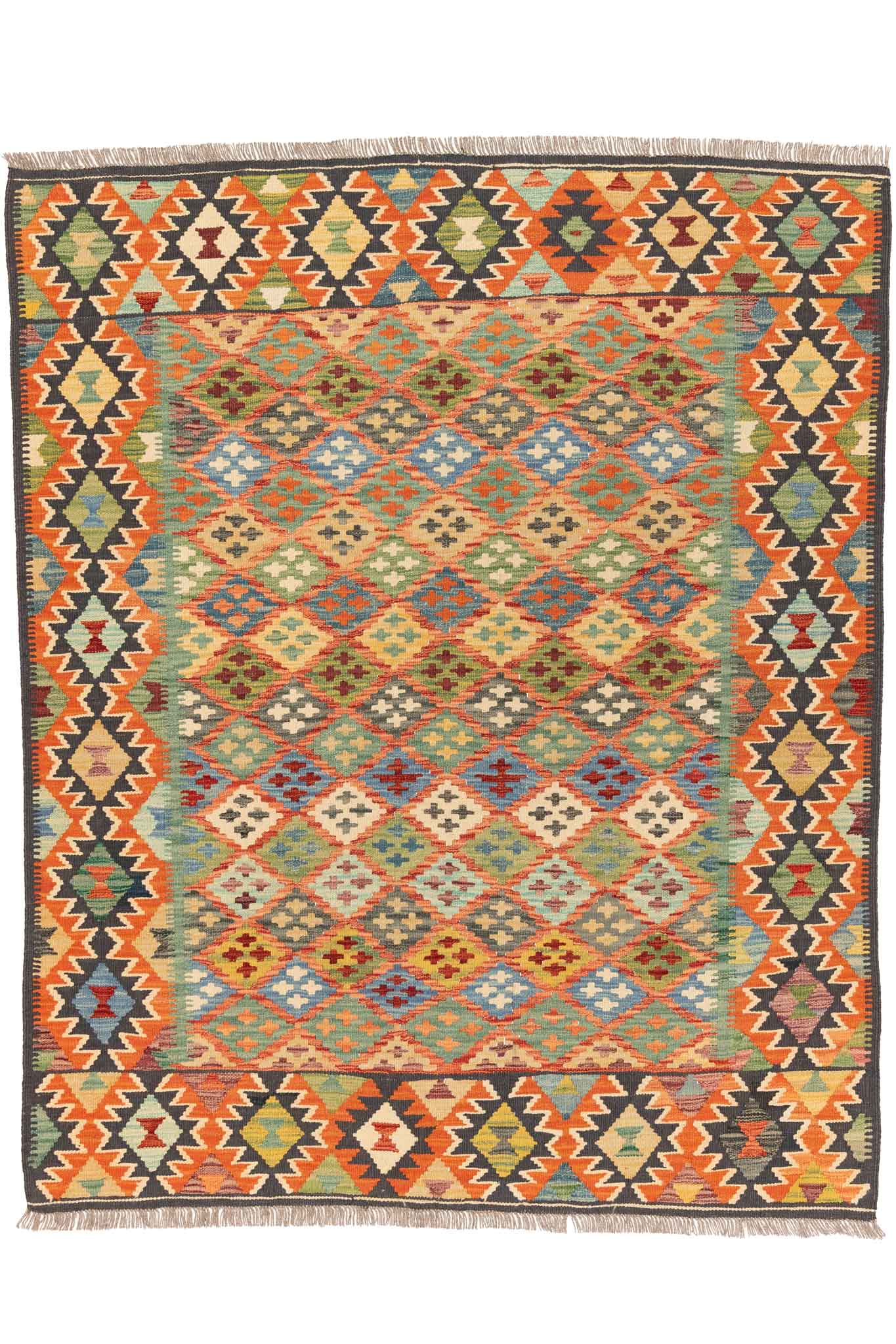 Handgewebter Kelim-Teppich aus Schurwolle, 160 × 198 cm