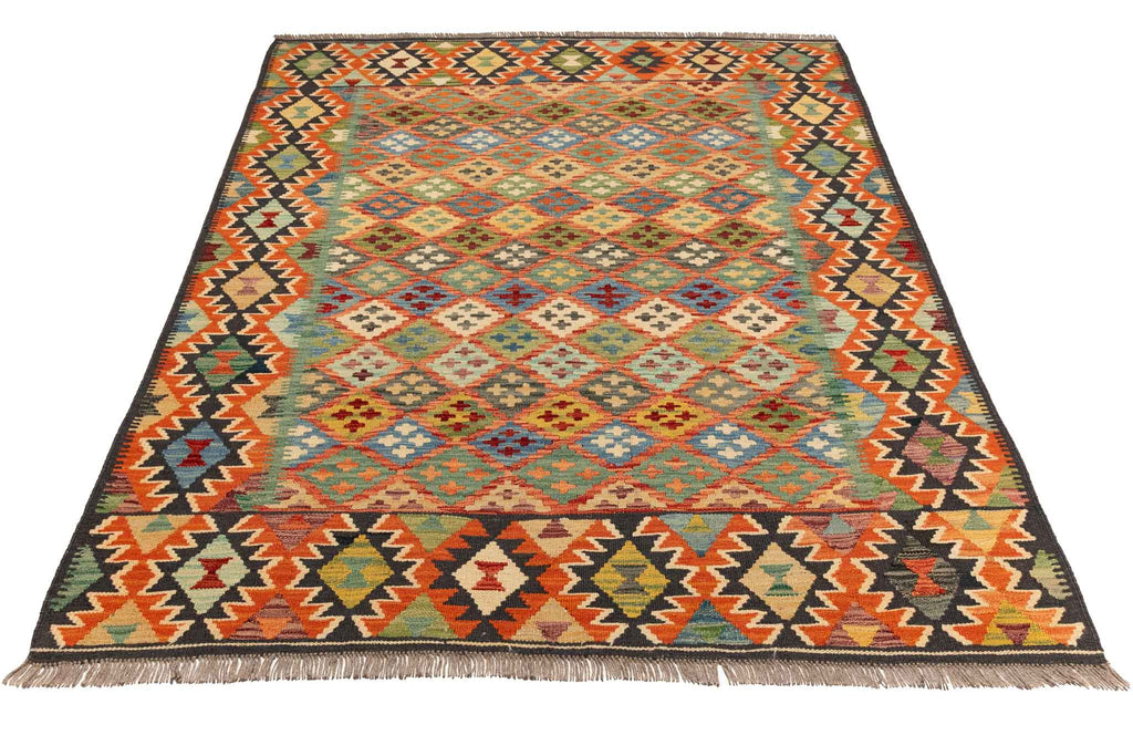 Handgewebter Kelim-Teppich aus Schurwolle, 160 × 198 cm