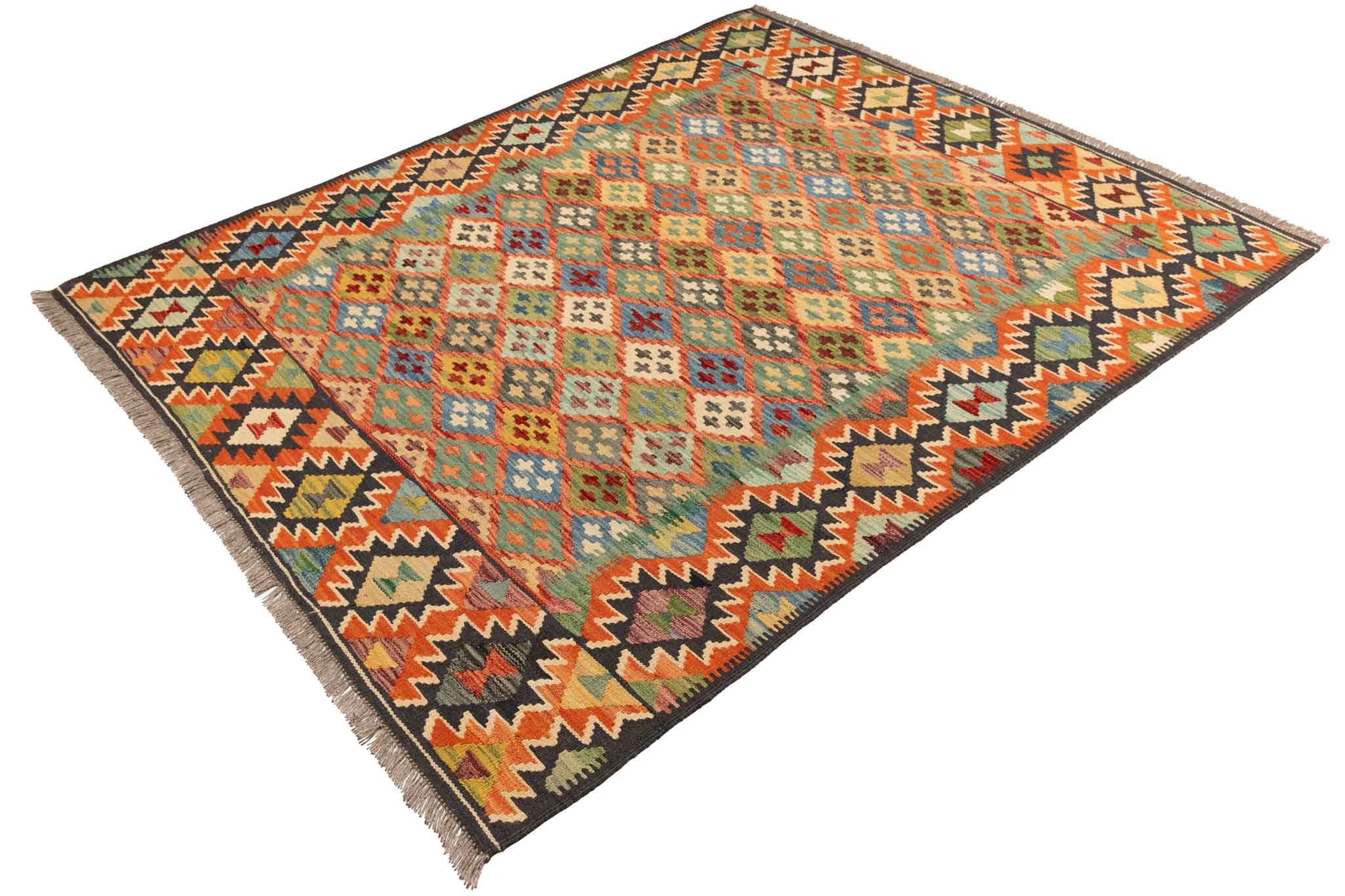 Handgewebter Kelim-Teppich aus Schurwolle, 160 × 198 cm
