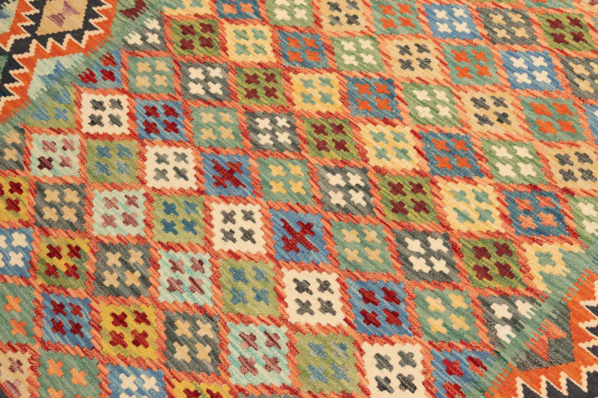 Handgewebter Kelim-Teppich aus Schurwolle, 160 × 198 cm