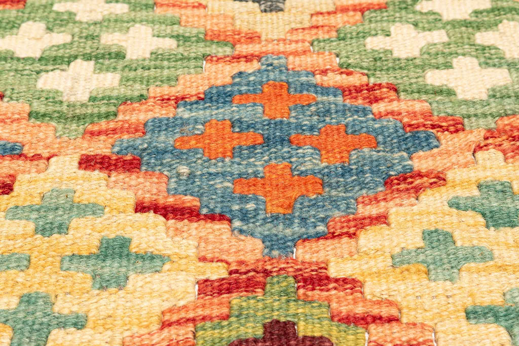 Handgewebter Kelim-Teppich aus Schurwolle, 160 × 198 cm